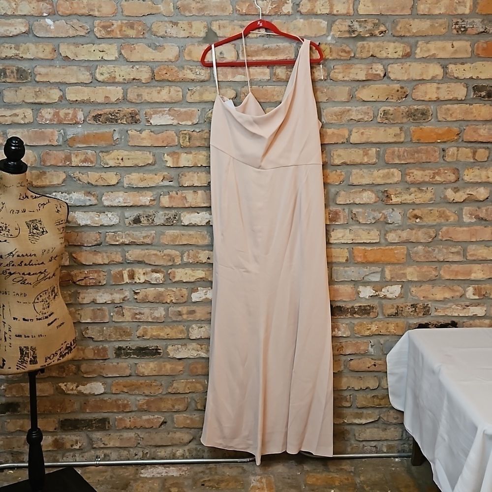 NWT After Six "Cameo" Crepe One-Shoulder Cowl Maxi Gown – Size 24 - Picture 6 of 11